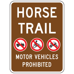 Horse Trail | No Motor Vehicles (3 Symbols) Sign