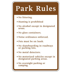 Park Rules No Overnight Parking or Camping Sign