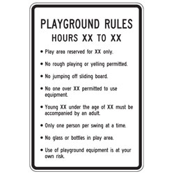 Playground Rules (Custom Hours, Reserved and Age) Sign