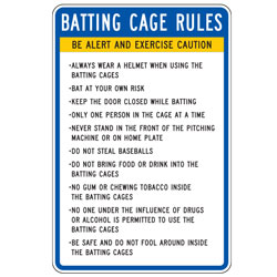 Batting Cage Rules Long List Sign