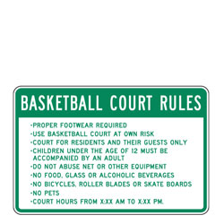 Basketball Court Rules List Sign