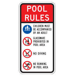 Pool Rules | Children Must Be Accompanied By An Adult Sign