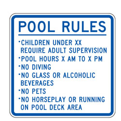 Pool Rules (Custom Age & Hours) Sign