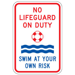 No Lifeguard On Duty | Swim At Your Own Risk Signs
