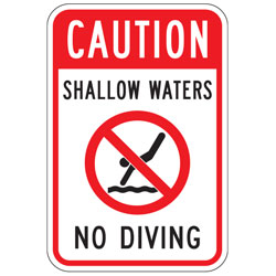 Caution | Shallow Waters | (No Diving Symbol) | No Diving Sign