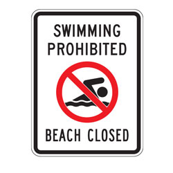 Swimming Prohibited (No Swimming Symbol) Beach Closed Sign