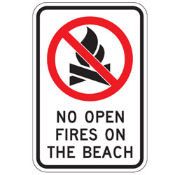 (No Campfire Symbol) No Open Fires On The Beach Sign