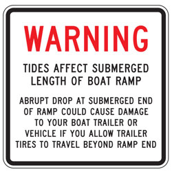 Warning | Tides Affect Submerged Length of Boat Ramp Sign