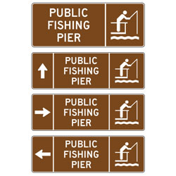 Public Fishing Pier (with Arrow & Symbol) Sign