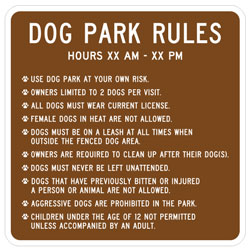 Dog Park Rules | Hours XX AM to XX PM (Brown/Square) Sign