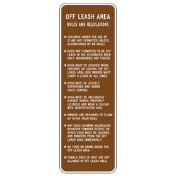 Off Leash Area Rules and Regulations (Brown) Sign