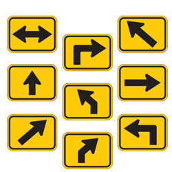 Universal Arrow Route Plaques (Black on Yellow)