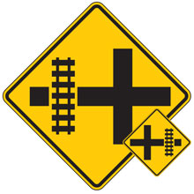 Highway Rail Grade Advance Warning Signs (Tracks Left/Right of Intersection)