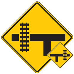 Highway Rail Grade Advance Warning Signs (Tracks Left/Right at T)
