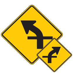 Curve (Left/Right) Arrow & Crossroad Combination Symbol Warning Signs
