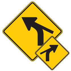 Curve (Left/Right) Arrow & Skewed Side Road Combination Symbol Warning Signs