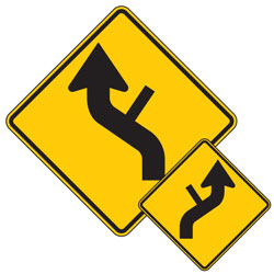 Reverse (Left/Right) Curve & Side Road Combination Symbol Warning Signs