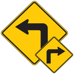 Turn (Left or Right) Arrow Symbol Warning Signs