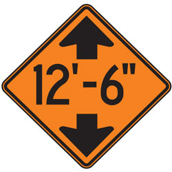 Low Clearance with Arrows Warning Signs (Specify Height) for Temporary Traffic Control
