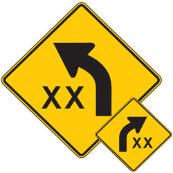 Curve (Left or Right) Arrow Symbol with Speed Advisory Warning Signs