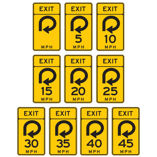 Combination 270 Degree Loop & Exit Speed Advisory Warning Sign