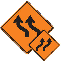 Double Reverse Curve (Left/Right) Symbol Warning Signs for Temporary Traffic Control