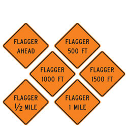 Flagger Words (Choose Distance) Warning Signs for Temporary Traffic Control