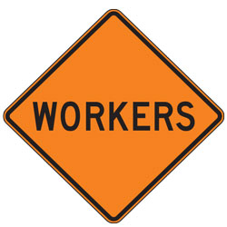 Workers Warning Signs for Temporary Traffic Control