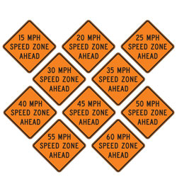 (XX) MPH Speed Zone Ahead Warning Signs for Temporary Traffic Control