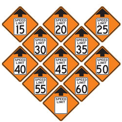 Speed Reduction Warning Signs for Temporary Traffic Control