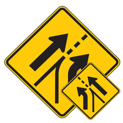 Entering Roadway Added Lane Left/Right (Symbol) Warning Signs