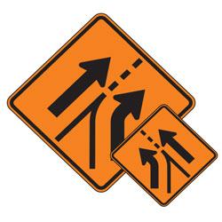 Entering Roadway Added Lane Left/Right (Symbol) Warning Signs for Temporary Traffic Control