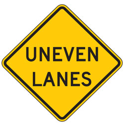 Uneven Lanes Warning Signs