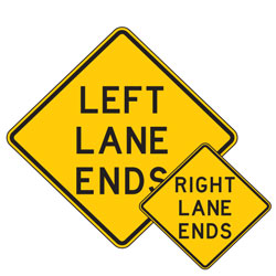 (Left or Right) Lane Ends Warning Signs