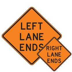 (Left/Right) Lane Ends Warning Signs for Temporary Traffic Control