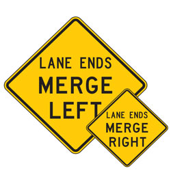 Lane Ends Merge (Left or Right) Warning Signs