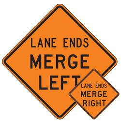 Lane Ends Merge (Left/Right) Warning Signs for Temporary Traffic Control