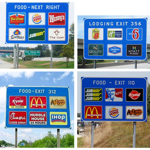 Specific Service Guide Signs for Highways (Mainline, Exit, Ramp, Trailblazer & Logo Panels)