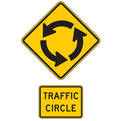 Traffic Circle Symbol Warning Signs and Supplemental Plaques