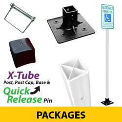 X Tube Flexible Sign Posts, Post Cap, Surface Mount Base and Quick Release Pin